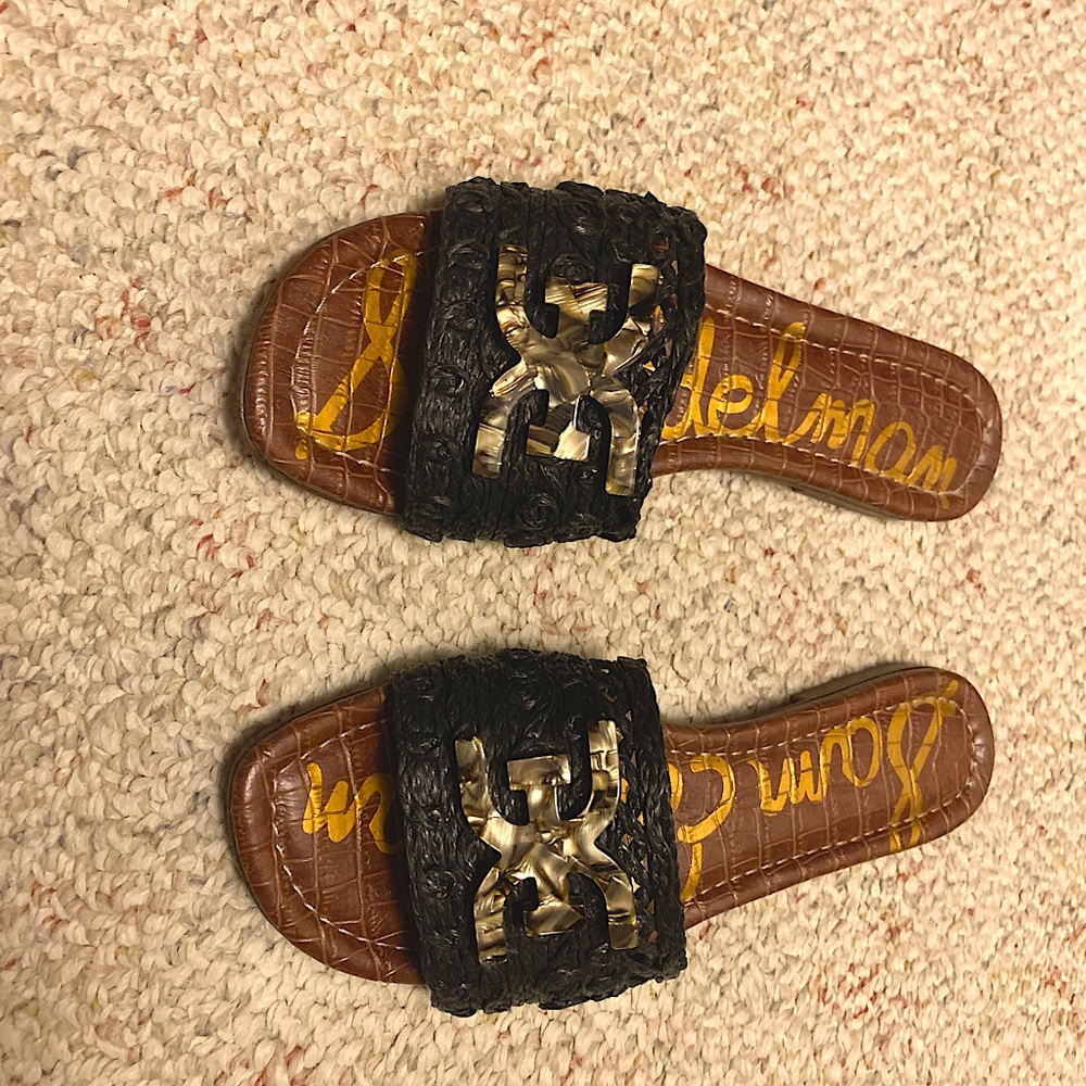 Sam Edelman Backer Raffia Logo Slide Sandals